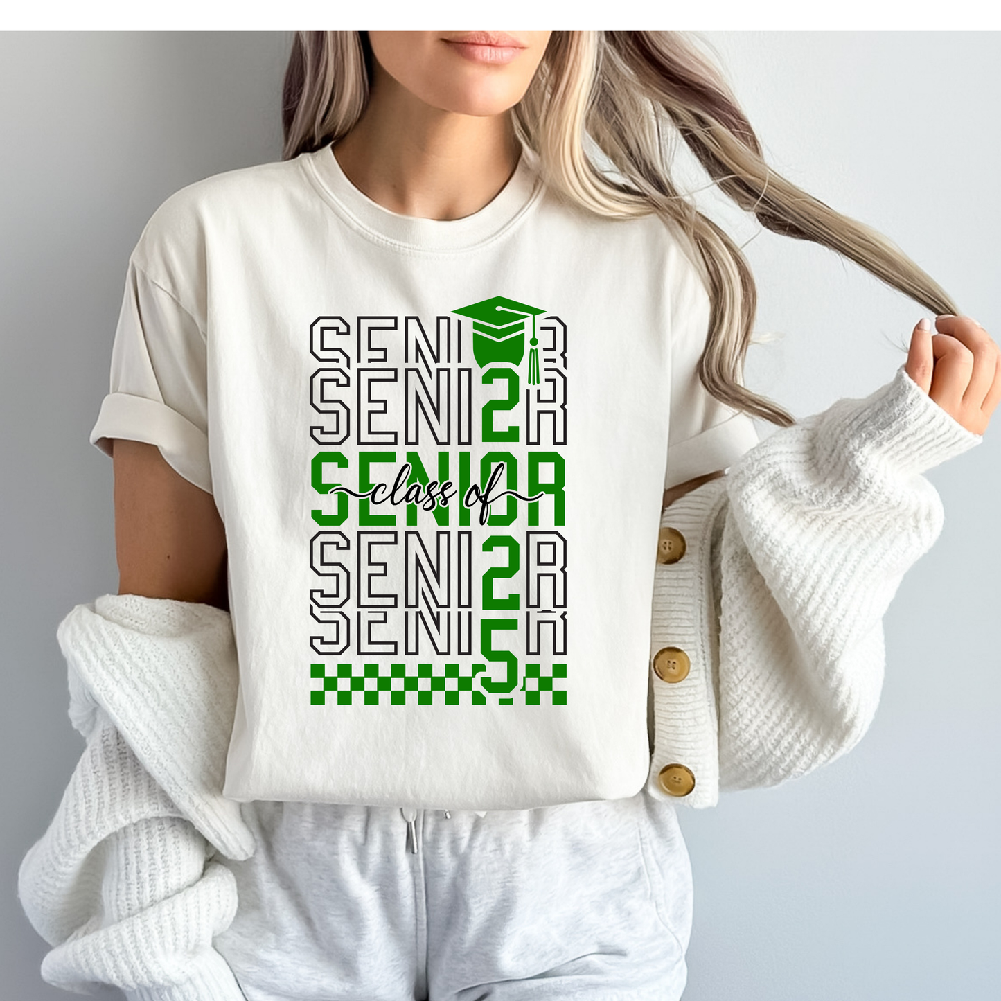 Senior 2025 white / green Graduation DTF Transfer Film CF025