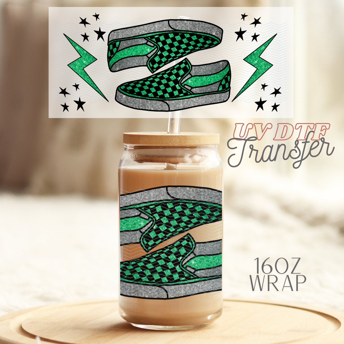 Green checkered shoes - 16oz UV DTF Transfer Film