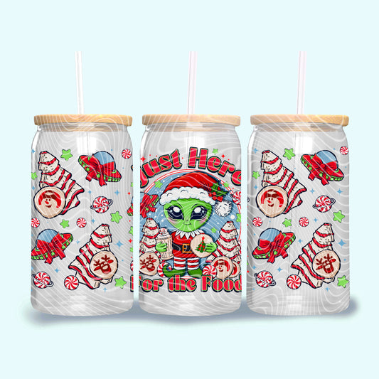 Christmas Alien Just Here for the food 16oz UV DTF Transfer Film G114