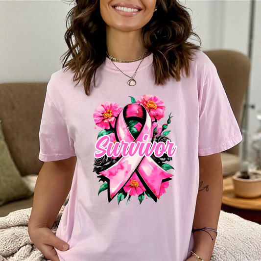 Pink Breast Cancer roses  DTF Transfer Film CF095