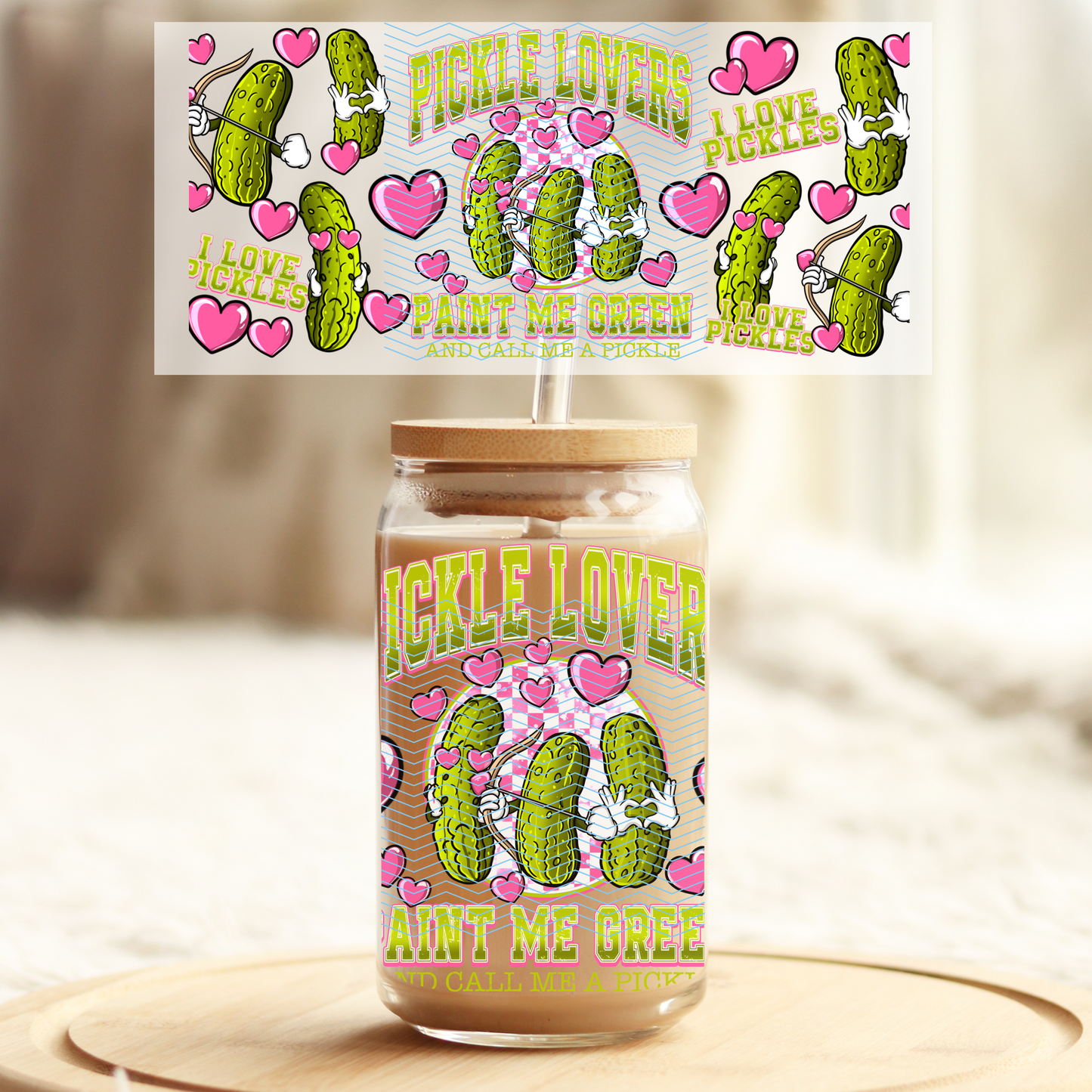 Valentine Pickle Lover - 16oz Glass UV DTF Transfer Film