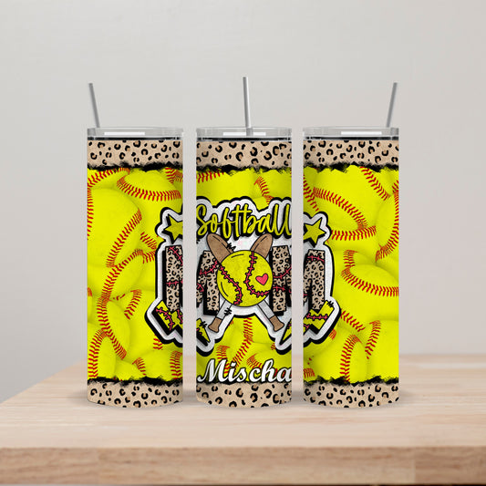 Softball Mom Tumbler with Name 20oz Straight Insulated Tumbler