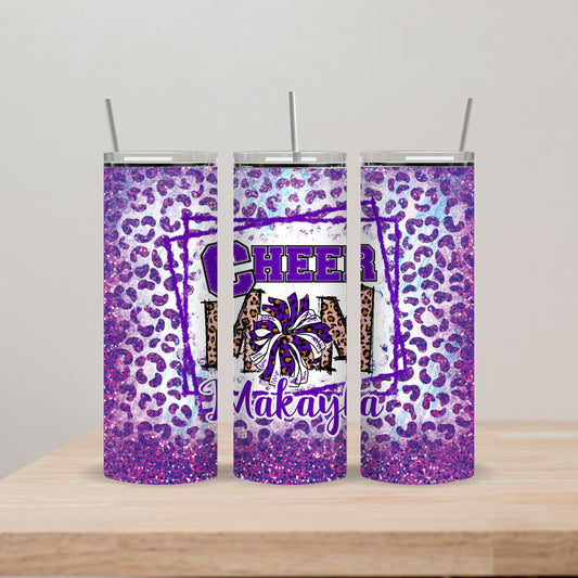 Purple Cheer Mom Tumbler with Name 20oz Straight Insulated Tumbler