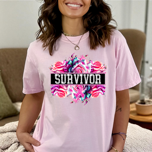 Breast Cancer survivor roses DTF Transfer Film CF095