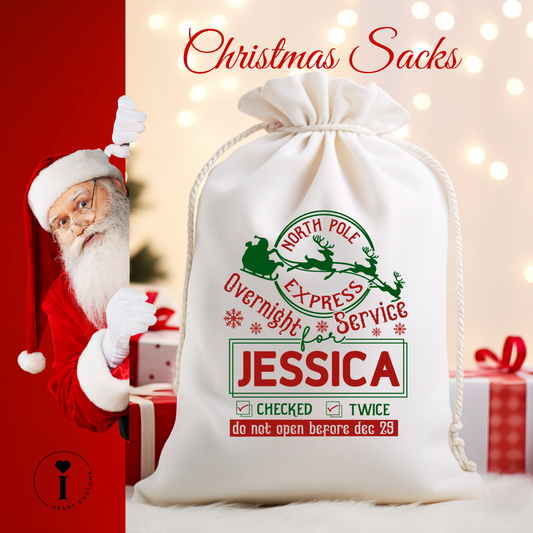 Personalized Santa Christmas Sack DTF Transfer – Custom Holiday Gift Bag Design - Design 19