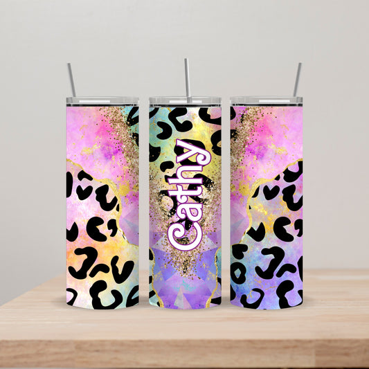 Leopard Print Tumbler with Name 20oz Straight Insulated Tumbler