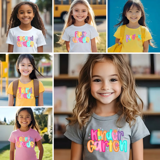 Back to school - Retro Groovy Rainbow Grade Level DTF Transfer – Pre-K to 4th Grade DTF Transfer Film CF075