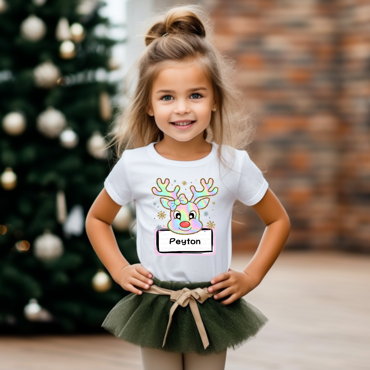 Customize it! Christmas Colorful Reindeer with Name Transfer Film IHC114