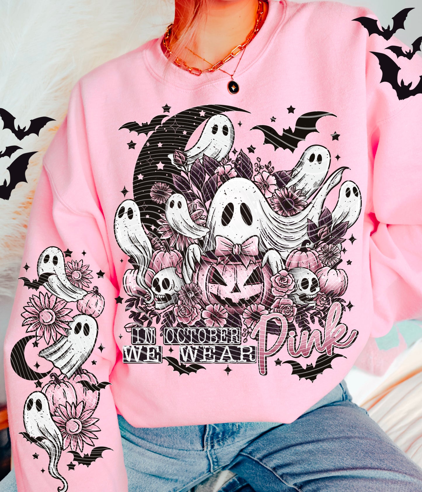 Matching DTF Series - Set Series - Spooky Ghouls in October we wear pink A094