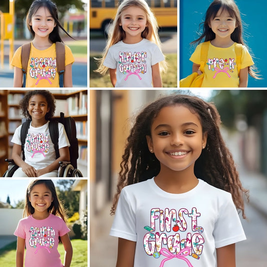 Back to school - School Supplies Bow Grade Level DTF Transfer – Pre-K to 4th Grade DTF Transfer Film CF075