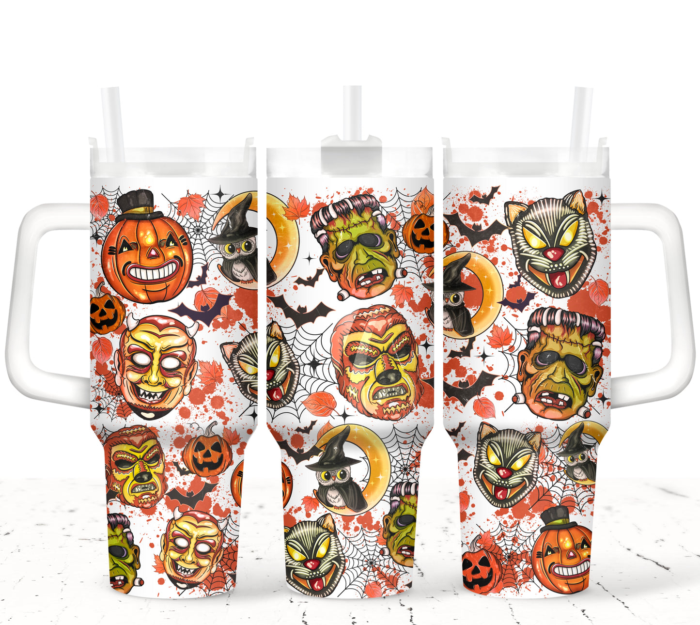 Spooky Halloween Masks - TOP & BOTTOM SET - 40 oz Tumbler UV DTF Transfer Film