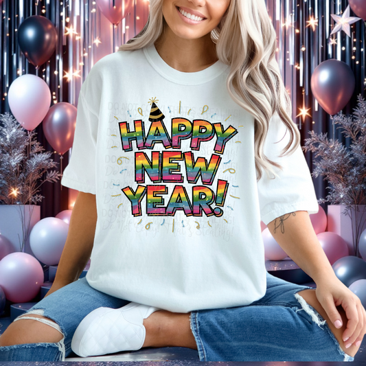 Rainbow Happy New Year 2025 DTF Transfer Film CF124