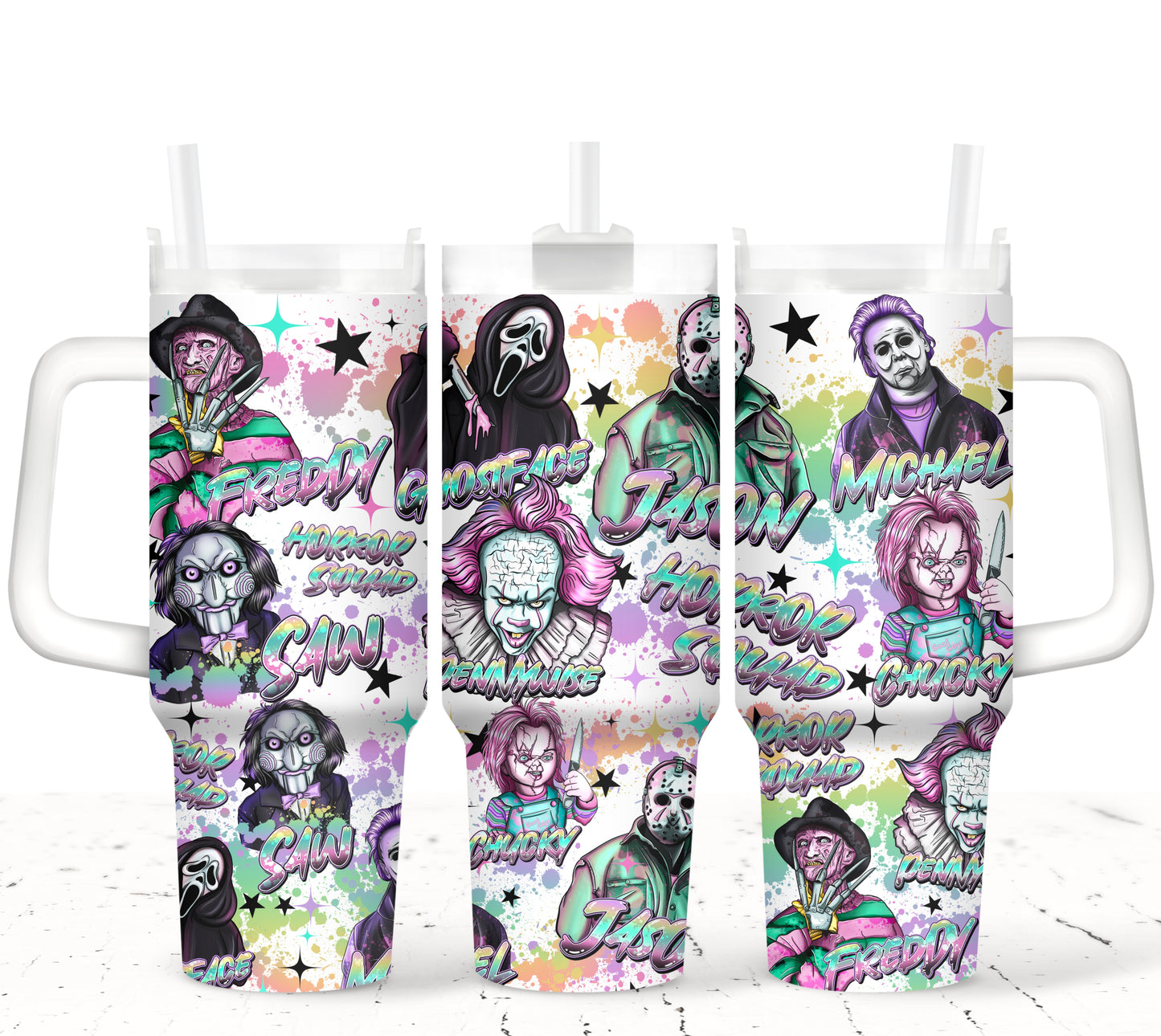 Spooky Scary Movies Colorful - TOP & BOTTOM SET - 40 oz Tumbler UV DTF Transfer Film