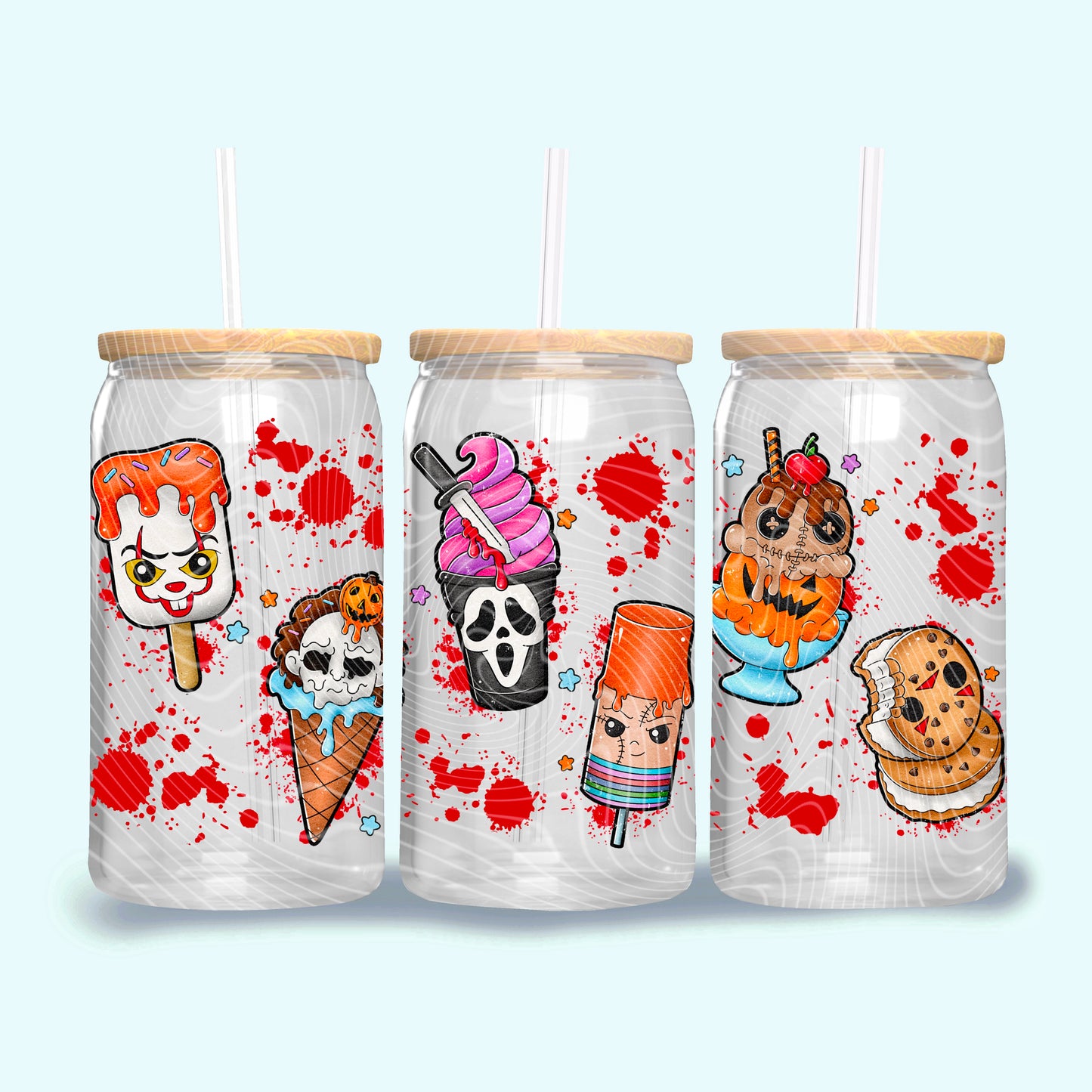 Summer Horror Popsicles - 16oz Glass UV DTF Transfer Film