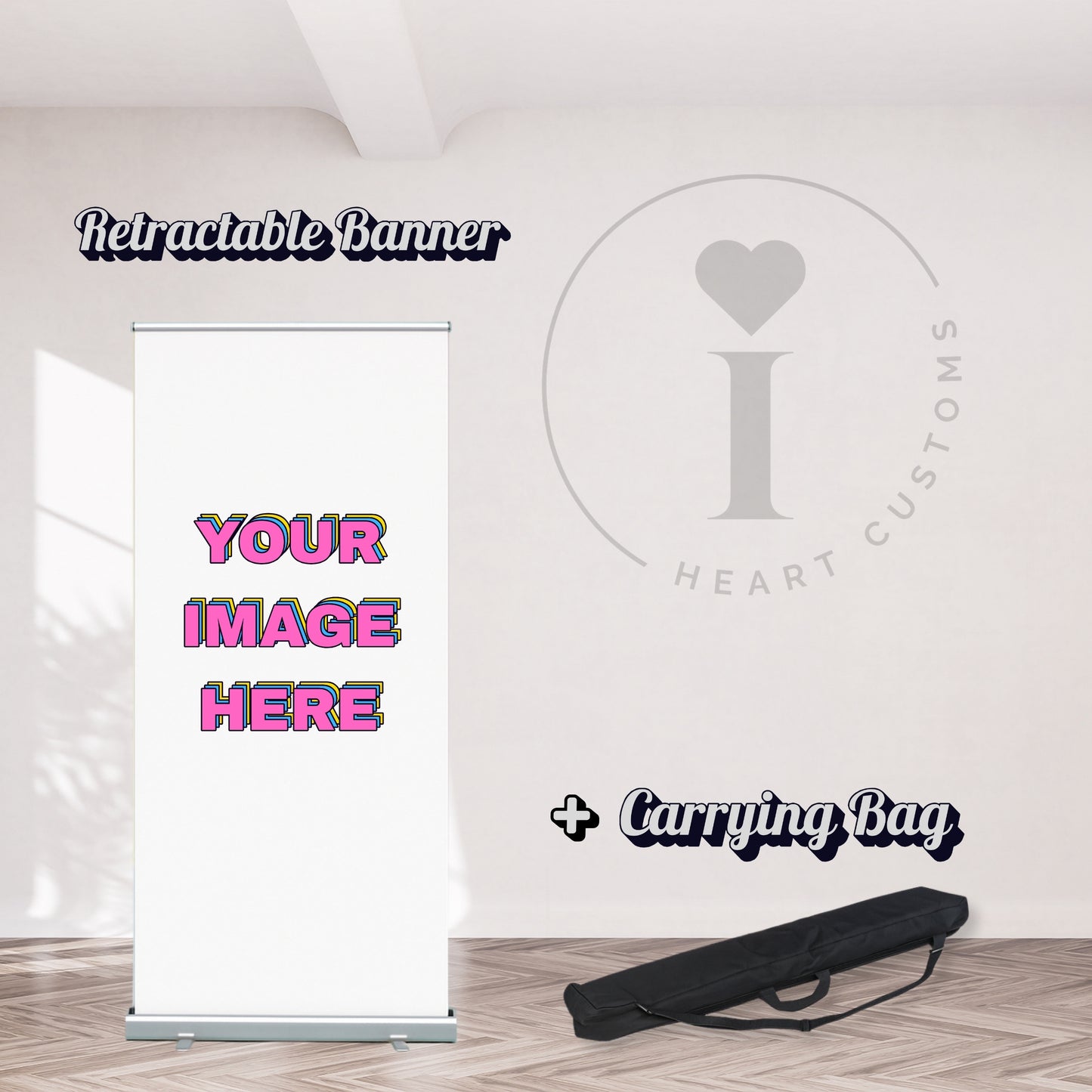 Standard 33 inch retractable banner stand for trade show and business events printed by iHeartCustoms Orlando