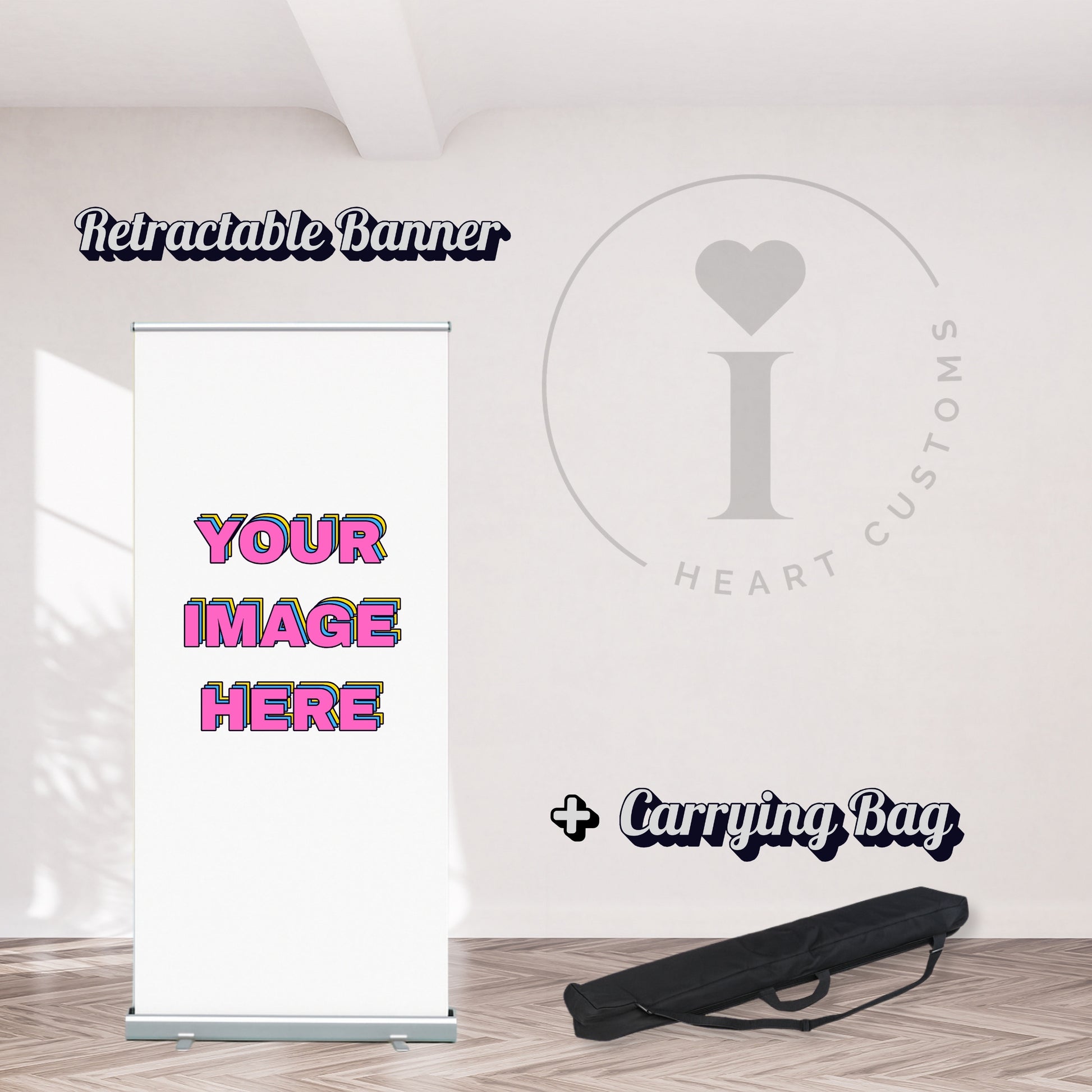 Standard 33 inch retractable banner stand for trade show and business events printed by iHeartCustoms Orlando