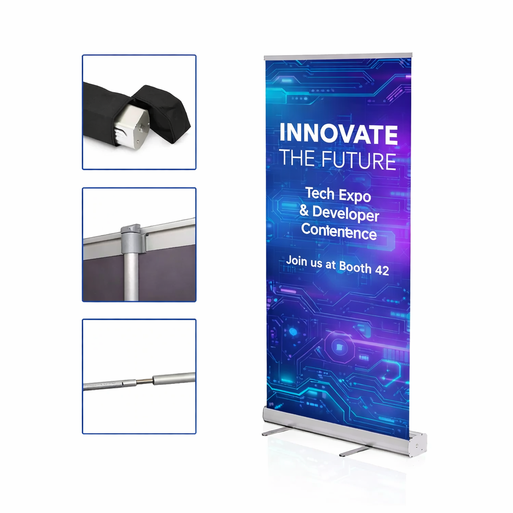 33" Retractable Banner Stand | Trade Show Pop Up Display | Vendor Booth Signage | iHeartCustoms Orlando