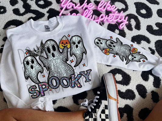 Matching DTF Series - Set Series - Faux embroidery Faux Rhinestone Spooky Ghouls and Candy corn FD094