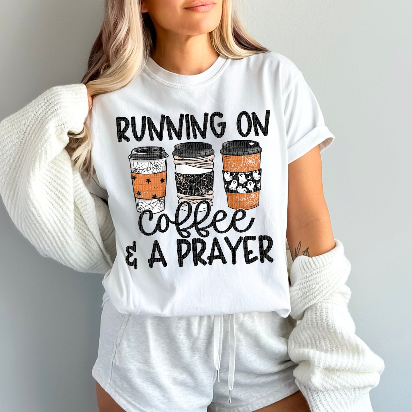 Running on Coffee & A Prayer Black DTF Transfer Film SDD084