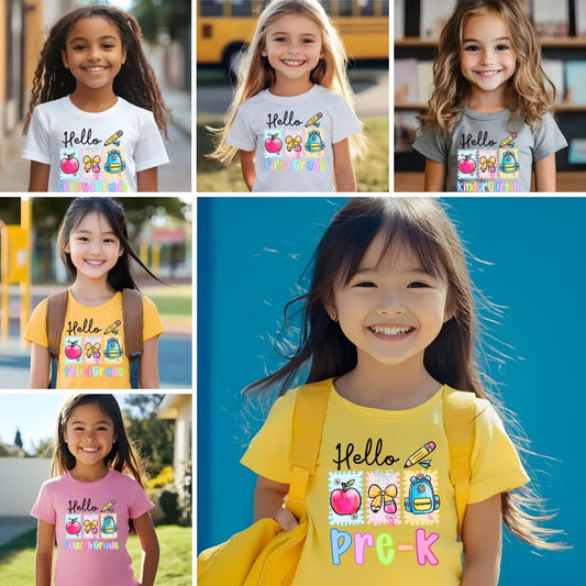 Back to school - Hello Grade Level DTF Transfer – Pre-K to 4th Grade DTF Transfer Film CF075
