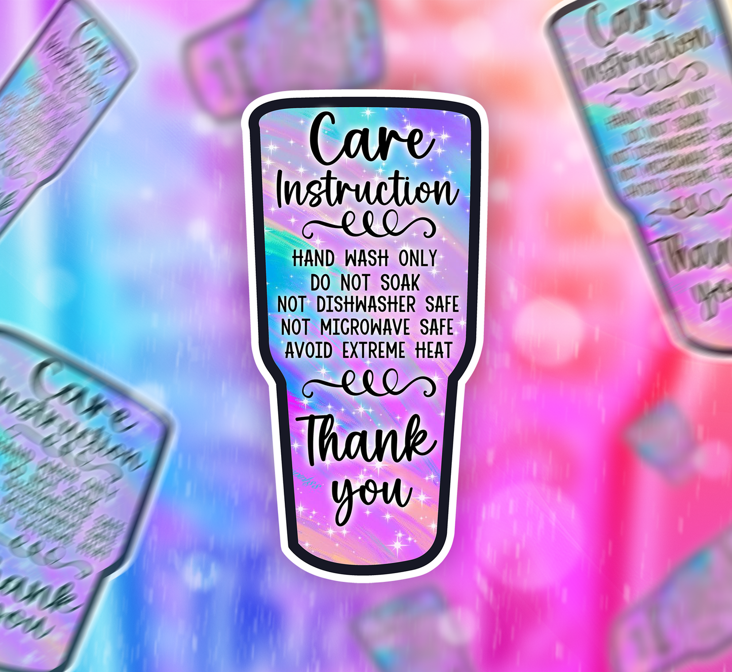 Packaging Care Card Stickers - Tumbler Care instructions - 40T3