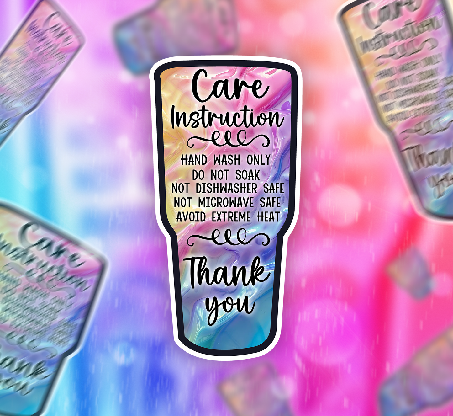 Packaging Care Card Stickers - Tumbler Care instructions - 40T1