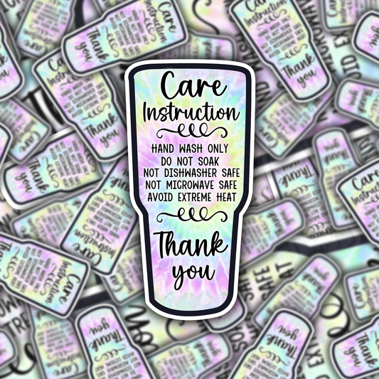 Packaging Care Card Stickers - Tumbler Care instructions - 40T4