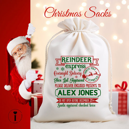 Personalized Santa Christmas Sack DTF Transfer – Custom Holiday Gift Bag Design - Design 10