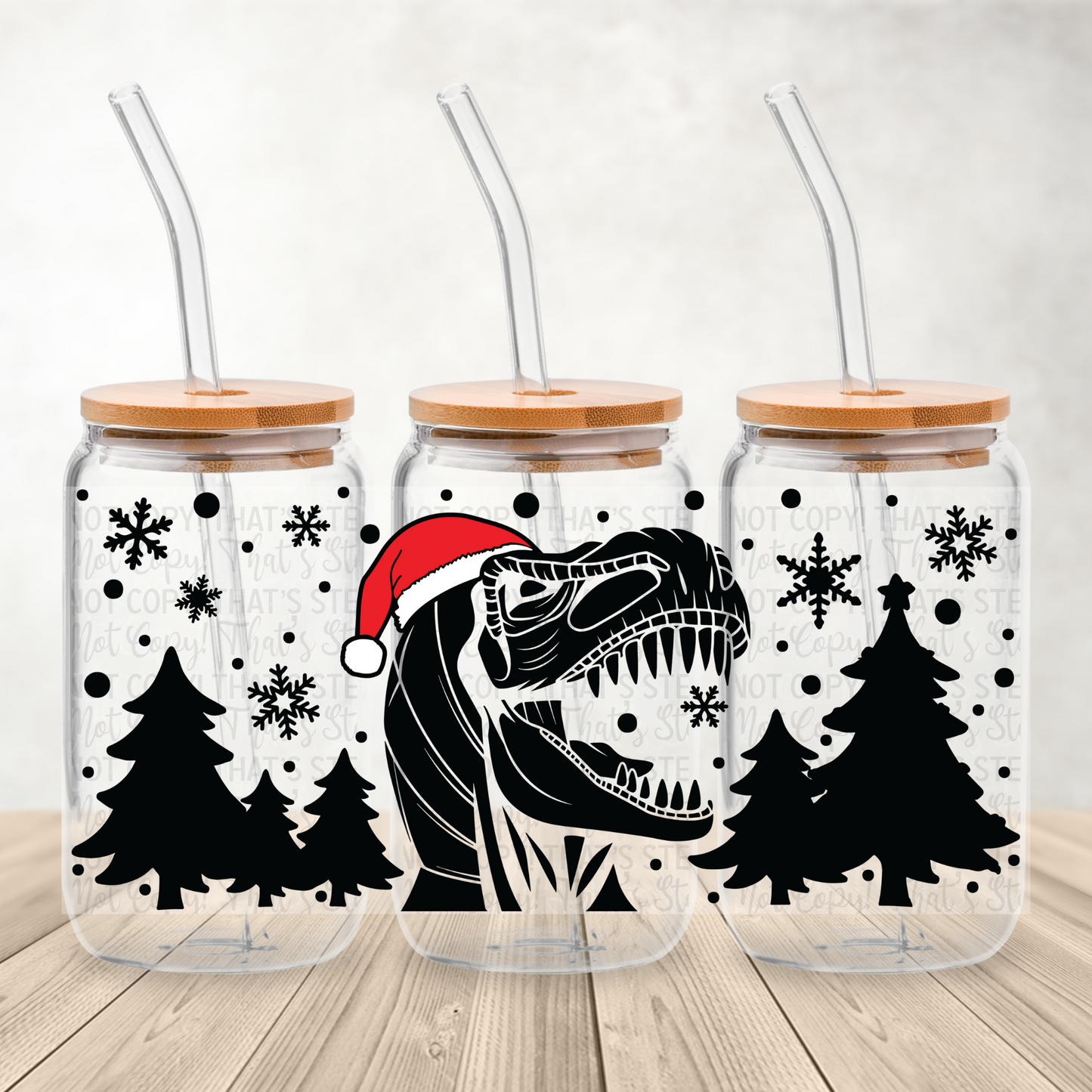 Christmas TRex Dinosaur 16oz UV DTF Transfer Film CF114