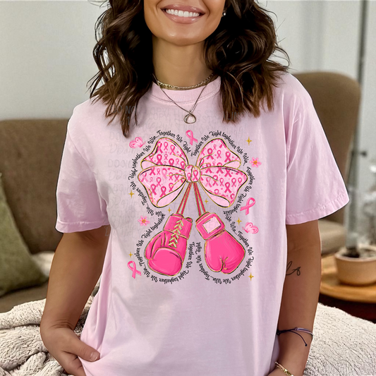 Pink Ribbon Boxing Glove Breast Cancer DTF Transfer Film CF095