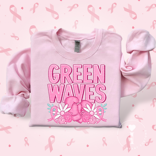 Green Waves Breast Cancer Sports Mascot DTF Transfer Film SD074