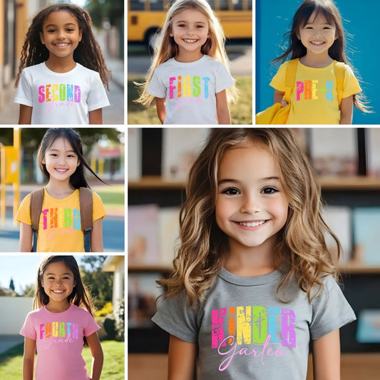 Back to school - Bright Grunge Grade Level DTF Transfer – Pre-K to 4th Grade DTF Transfer Film CF075