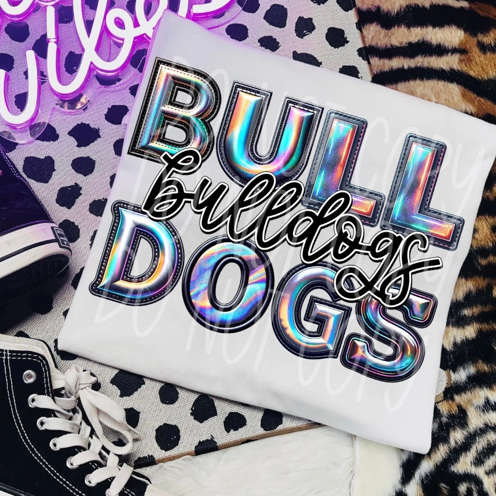 Faux Hologram Faux Embroidery Bulldogs DTF Transfer Film