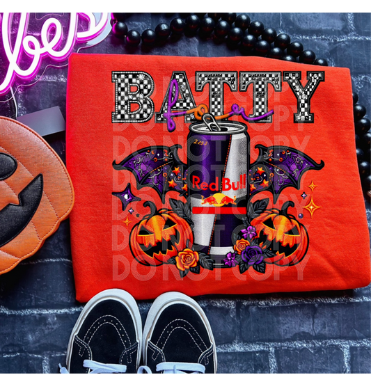 Halloween Batty drink Faux Embroidery DTF Transfer Film TE084