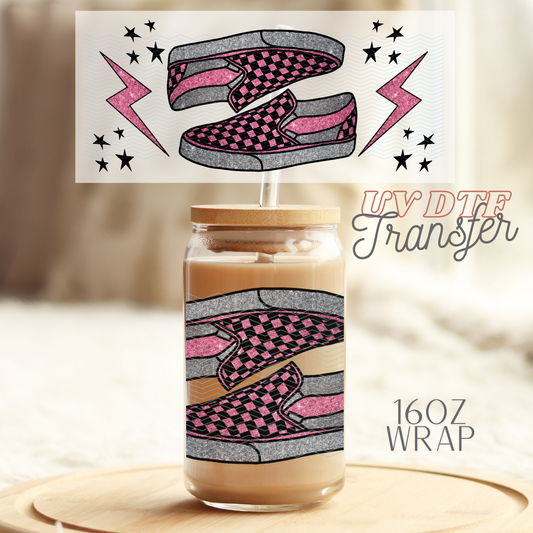 Pink checkered shoes - 16oz UV DTF Transfer Film