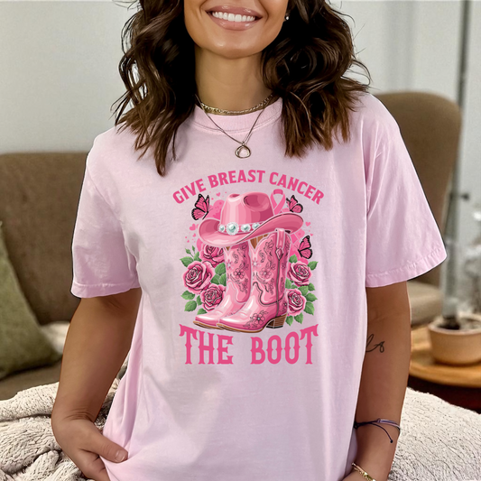 Breast Cancer Give Cancer the boot DTF Transfer Film CF095