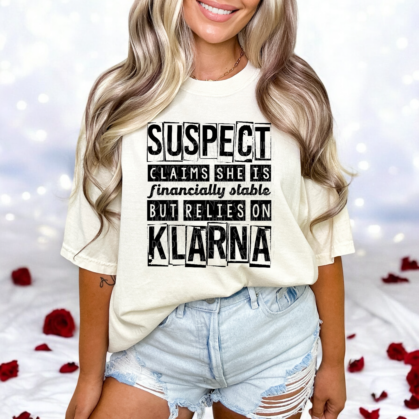 Suspect claims - She is financially stable but relies on Klarna DTF Transfer Film TG124