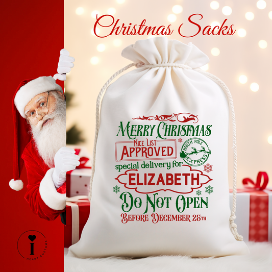 Personalized Santa Christmas Sack DTF Transfer – Custom Holiday Gift Bag Design - Design 15