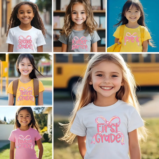 Back to school - Girly Bow Grade Level DTF Transfer – Pre-K to 4th Grade DTF Transfer Film CF075