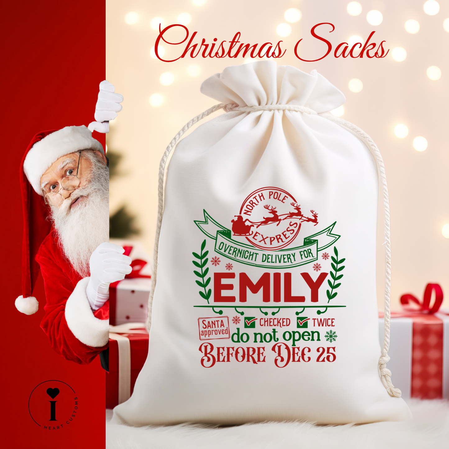 Personalized Santa Christmas Sack DTF Transfer – Custom Holiday Gift Bag Design - Design 16