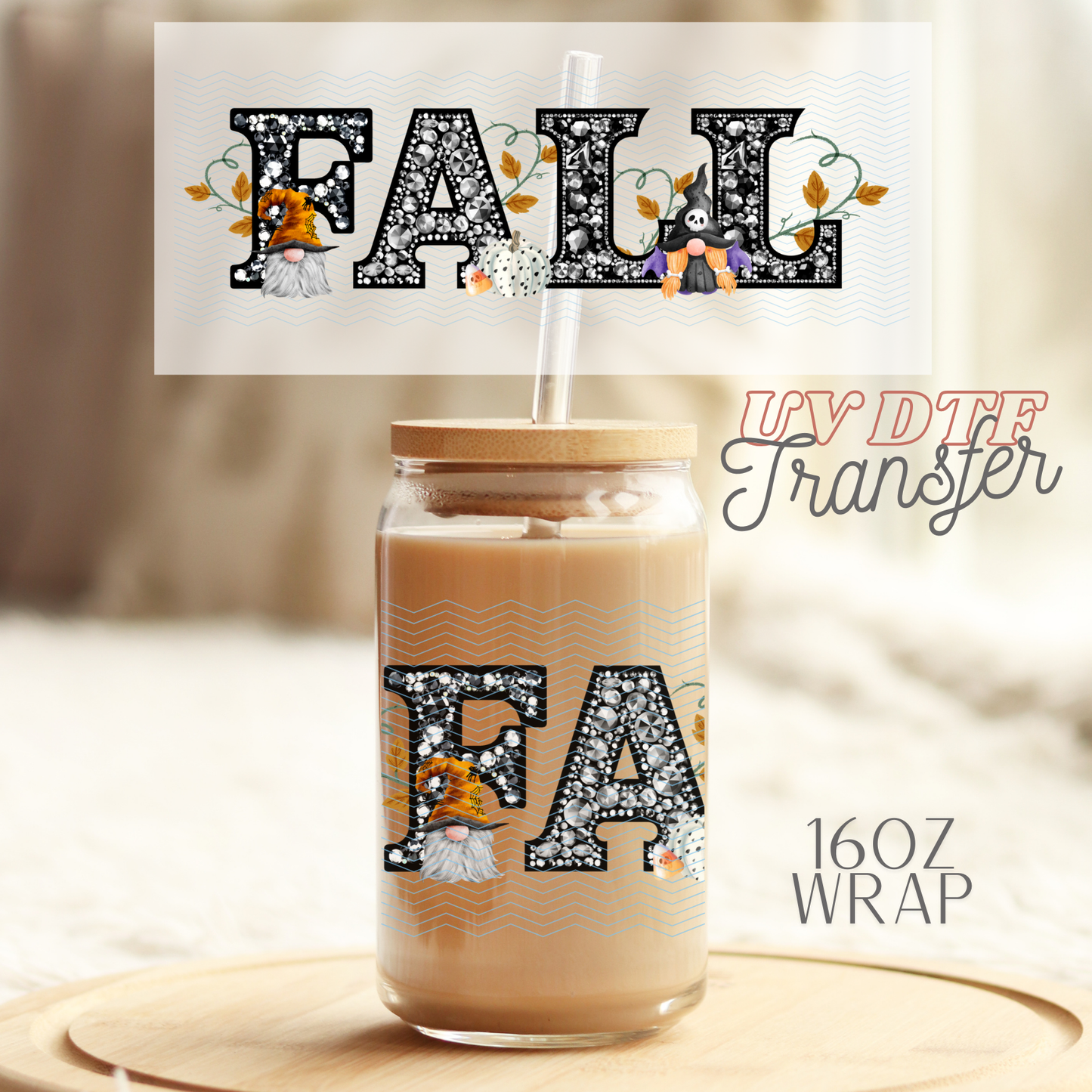 Fall Faux rhinestone letters - 16oz UV DTF Transfer Film