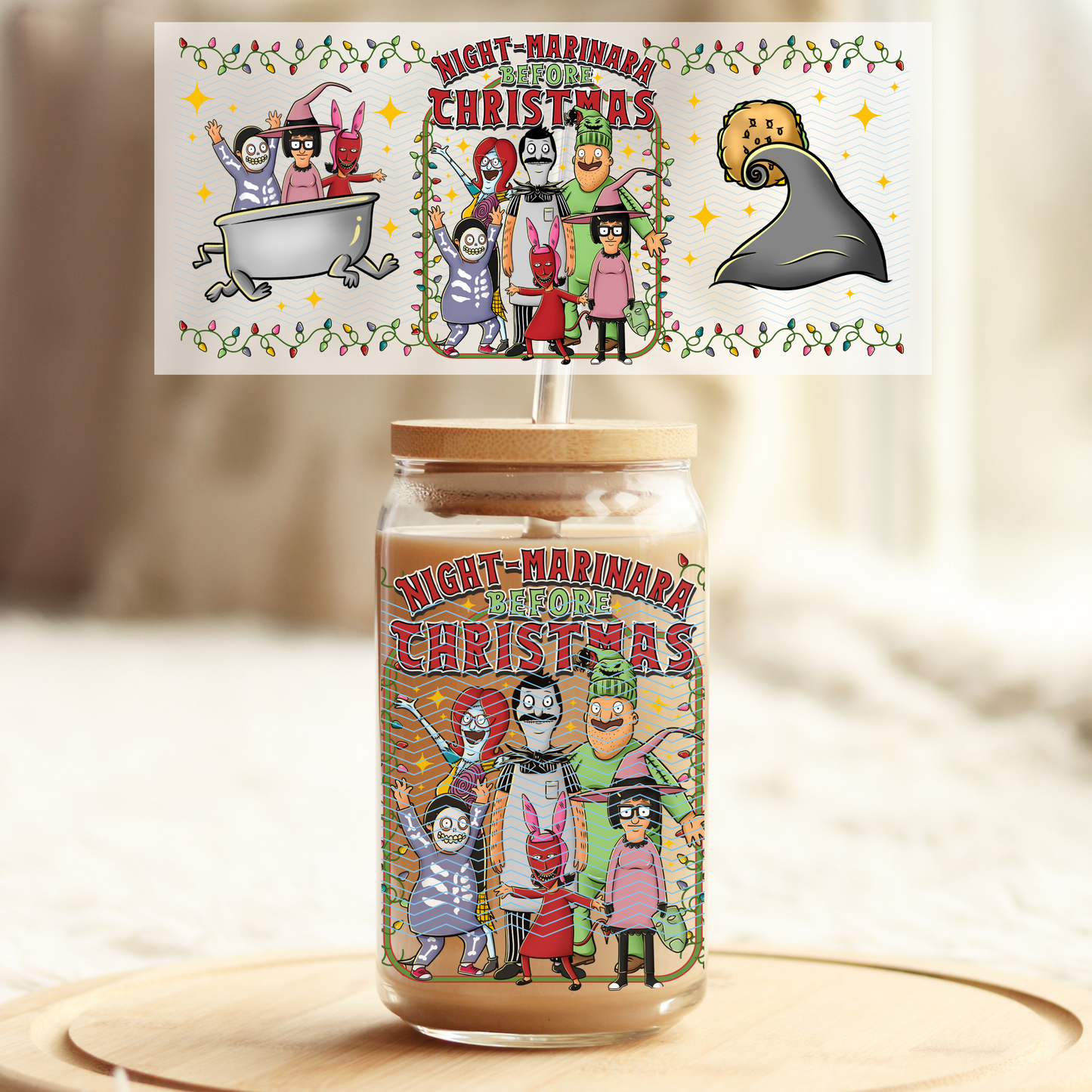 Bobies Night Marinara before Christmas - 16oz Glass UV DTF Transfer Film