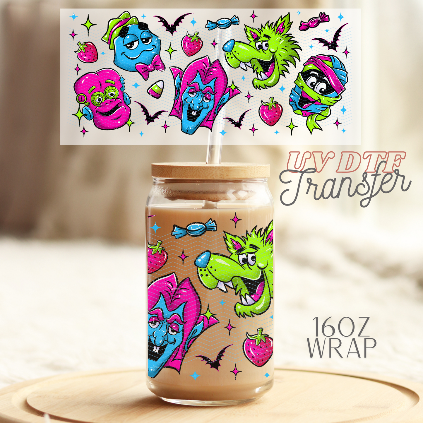 Cereal Monsters - 16oz Glass UV DTF Transfer Film