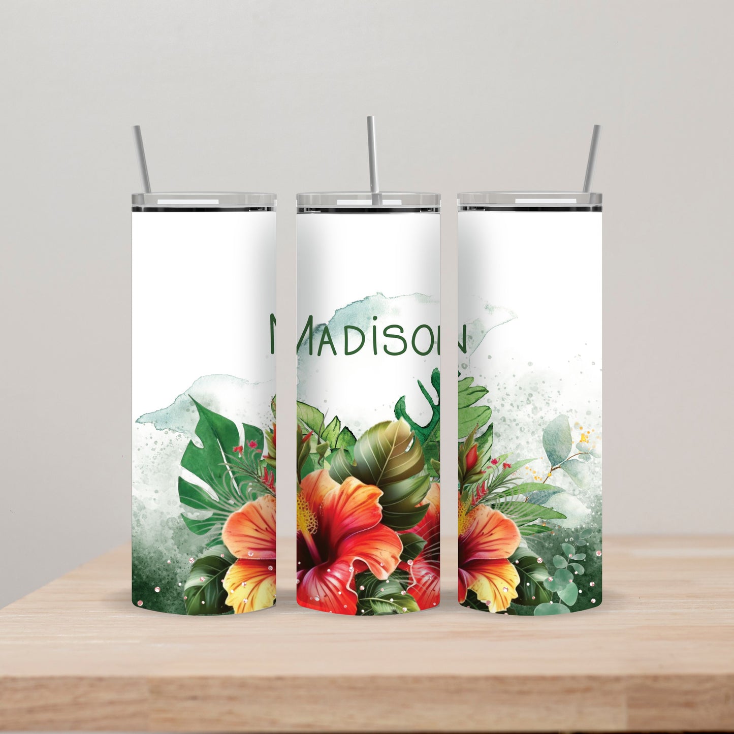 Tropical Flower Tumbler with Name 20oz Straight Insulated Tumbler