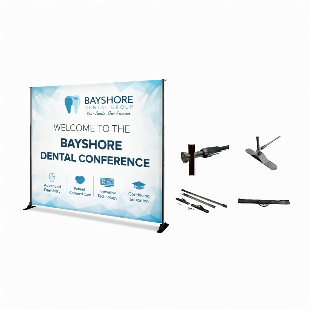 8x8 Telescopic Banner Stand with 13oz Vinyl | Adjustable Trade Show Backdrop | Orlando Banner Printing