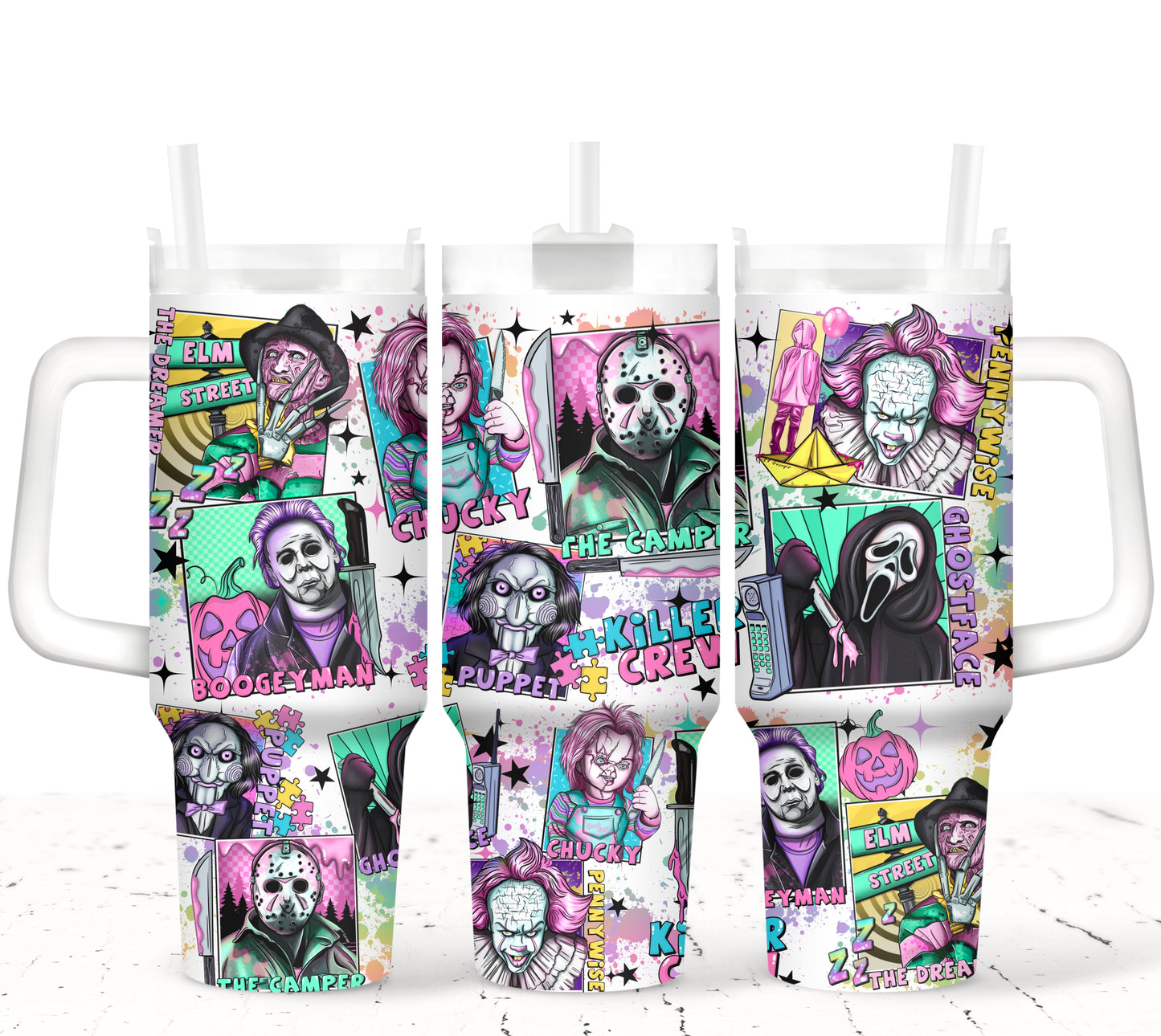 Spooky Scary Movies Colorful V2 - TOP & BOTTOM SET - 40 oz Tumbler UV DTF Transfer Film