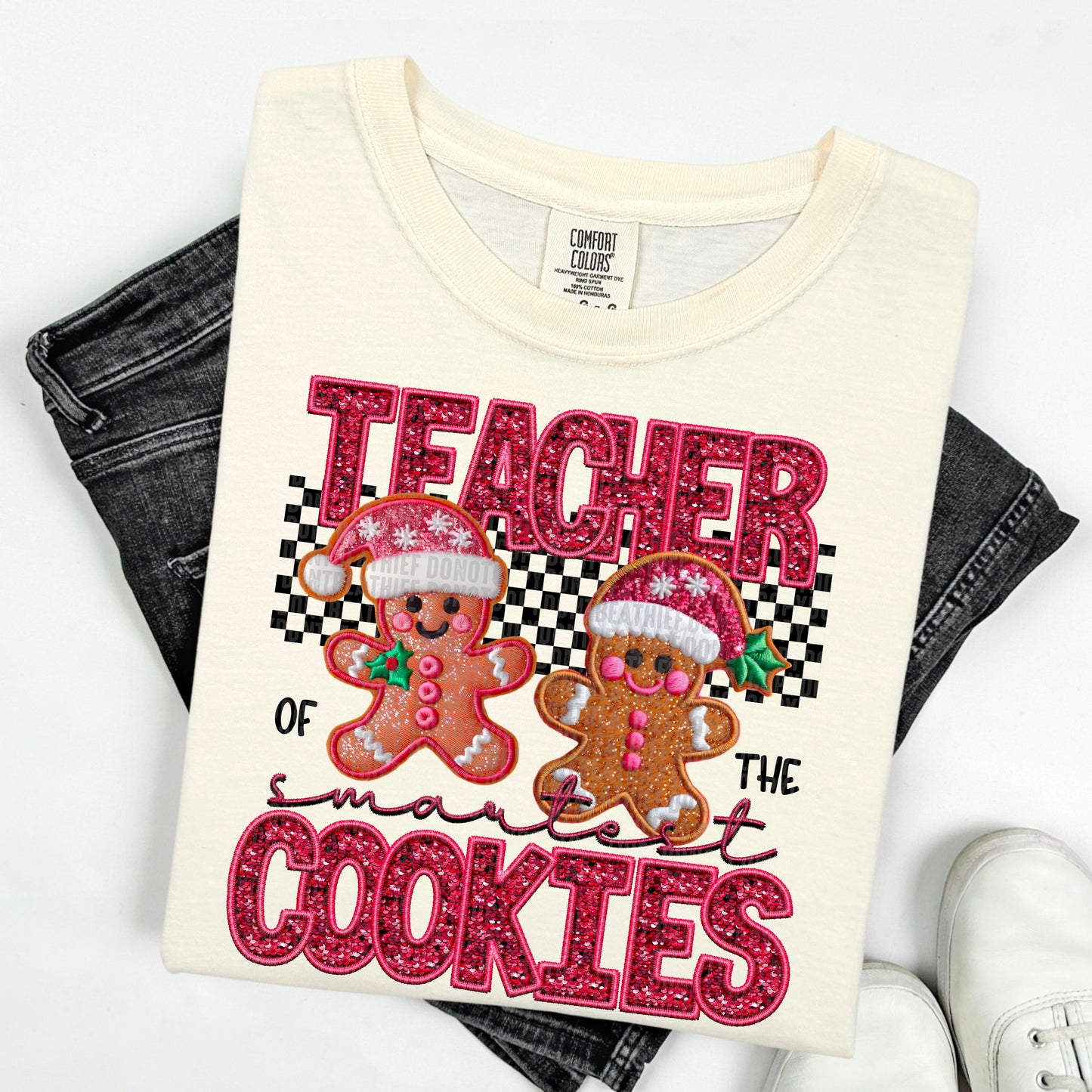 Christmas Teacher of the smartest cookies Faux Embroidered DTF Transfer Film SD104