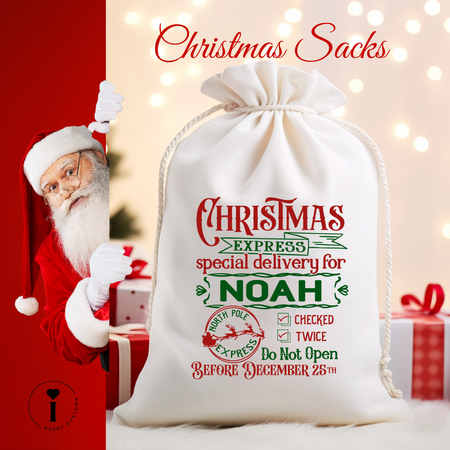 Personalized Santa Christmas Sack DTF Transfer – Custom Holiday Gift Bag Design - Design 18