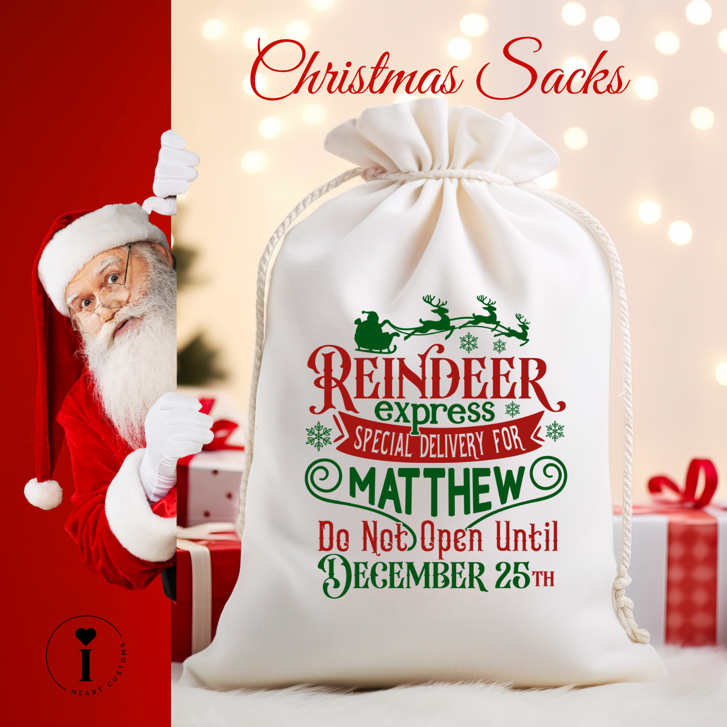 Personalized Santa Christmas Sack DTF Transfer – Custom Holiday Gift Bag Design - Design 6