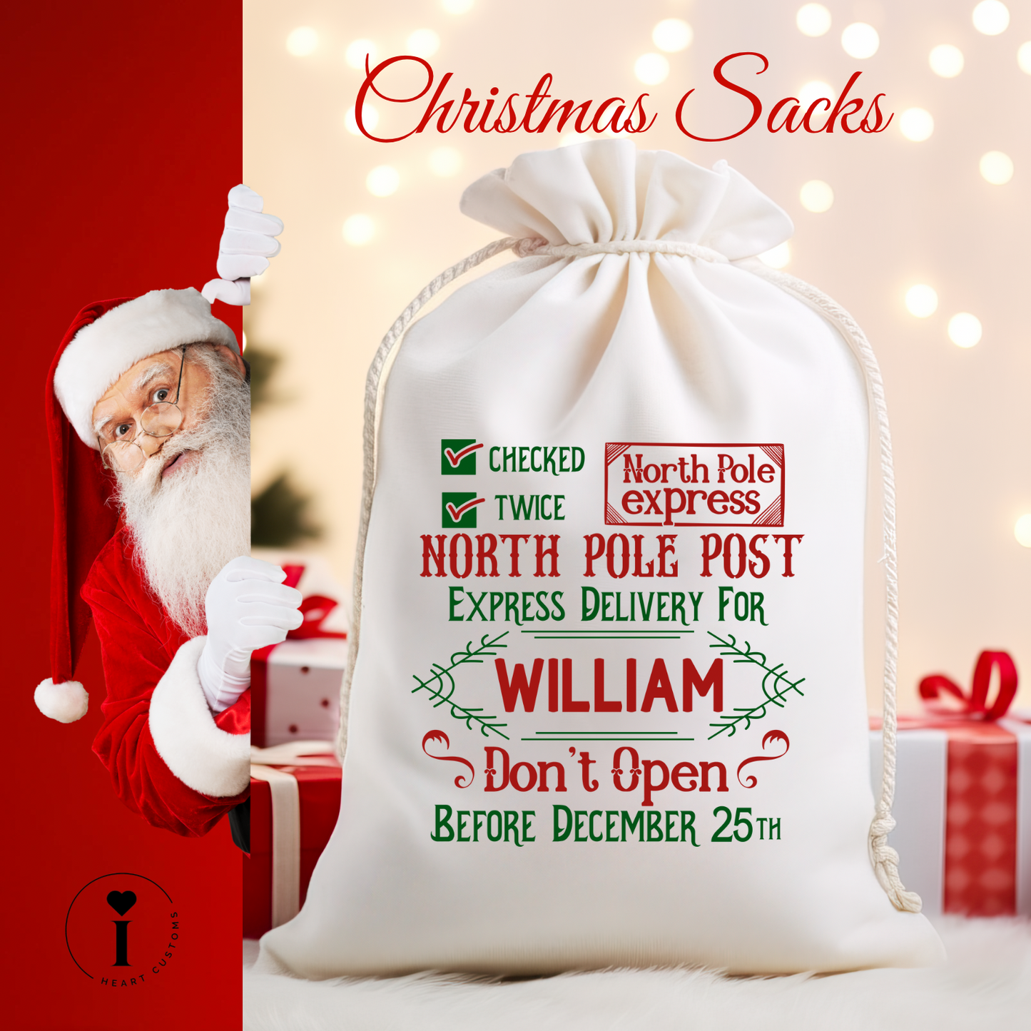 Personalized Santa Christmas Sack DTF Transfer – Custom Holiday Gift Bag Design - Design 12